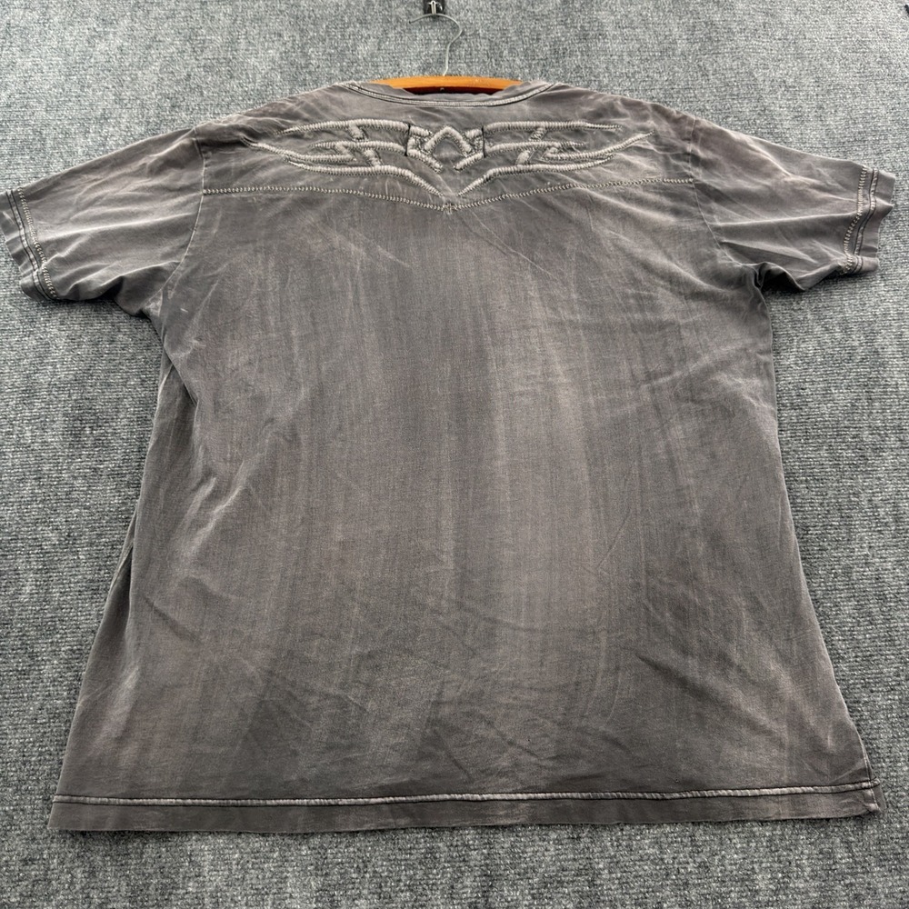 Roar Embroidered Y2K Faded Gray Acid Wash T-Shirt XXXL